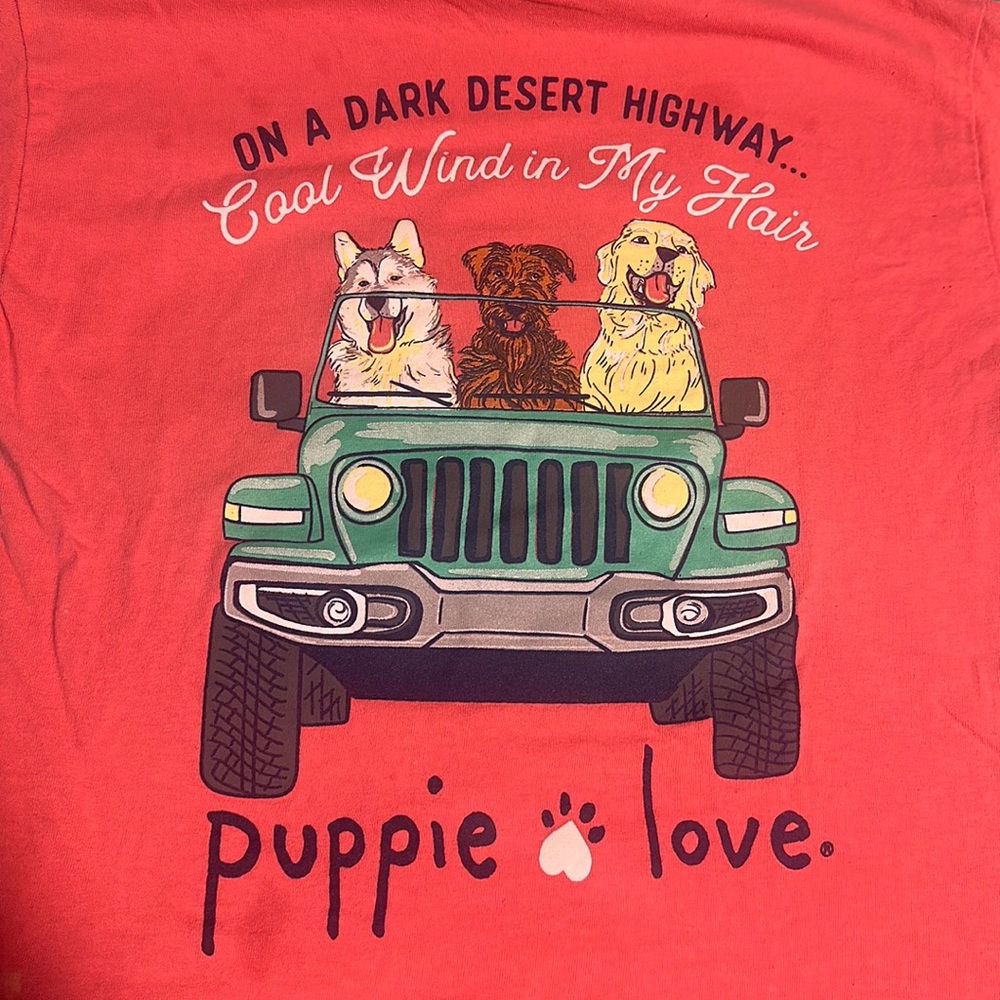 Small Coral Puppie Love Jeep Shirt